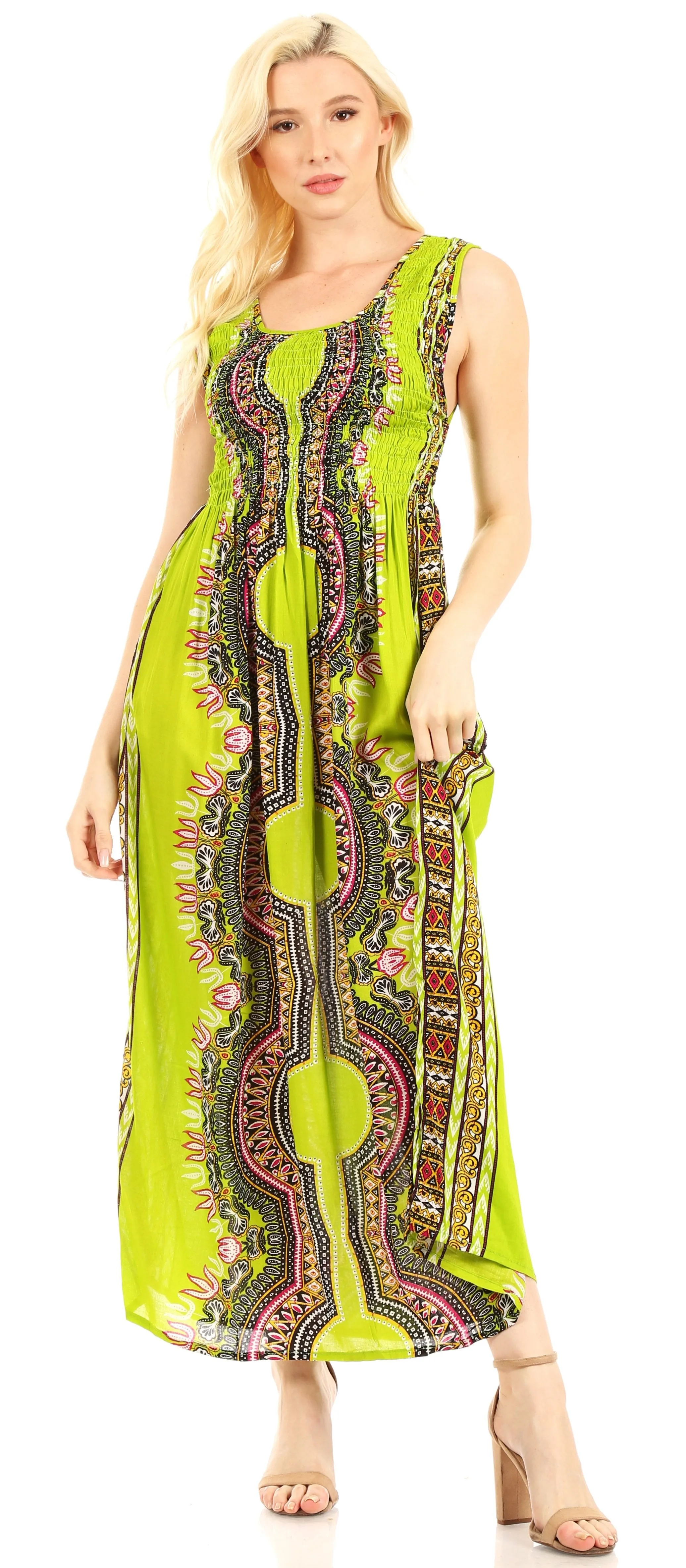 Sakkas Linza Women's Sleeveless Casual Maxi Dashiki African Print Dress Long Nice