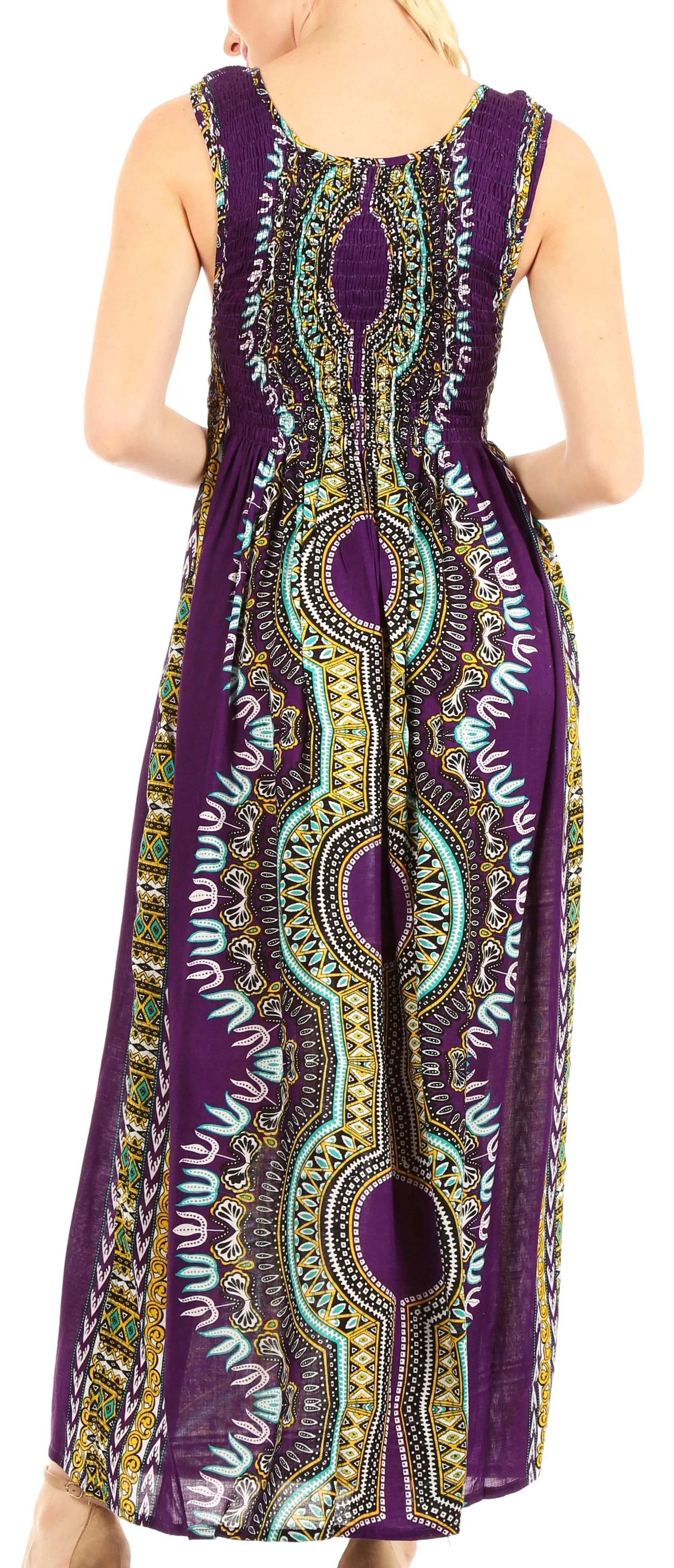 Sakkas Linza Women's Sleeveless Casual Maxi Dashiki African Print Dress Long Nice