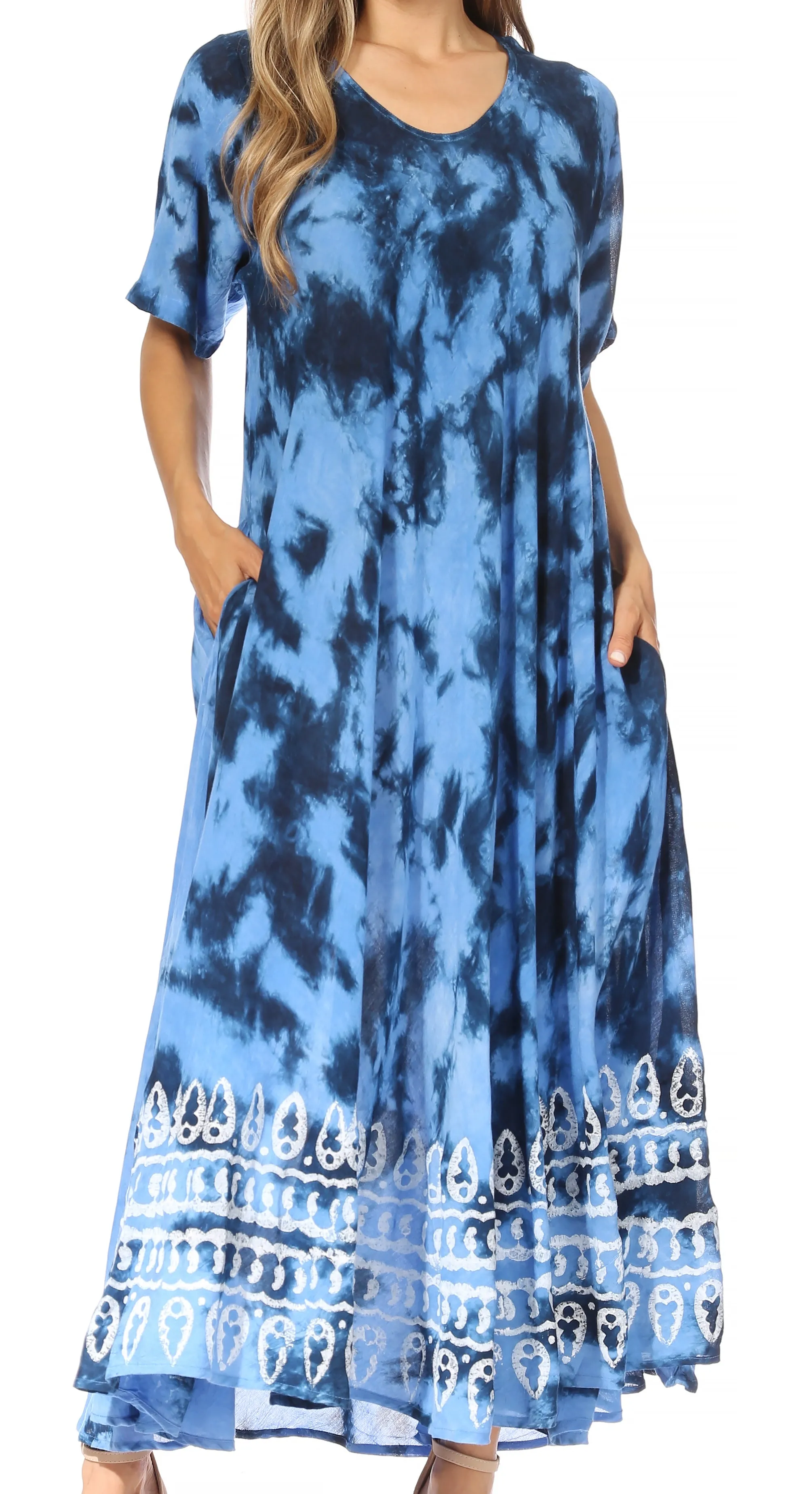 Sakkas Marcela Women's Casual Summer Maxi Short Sleeve Boho Dress Kaftan Sundress