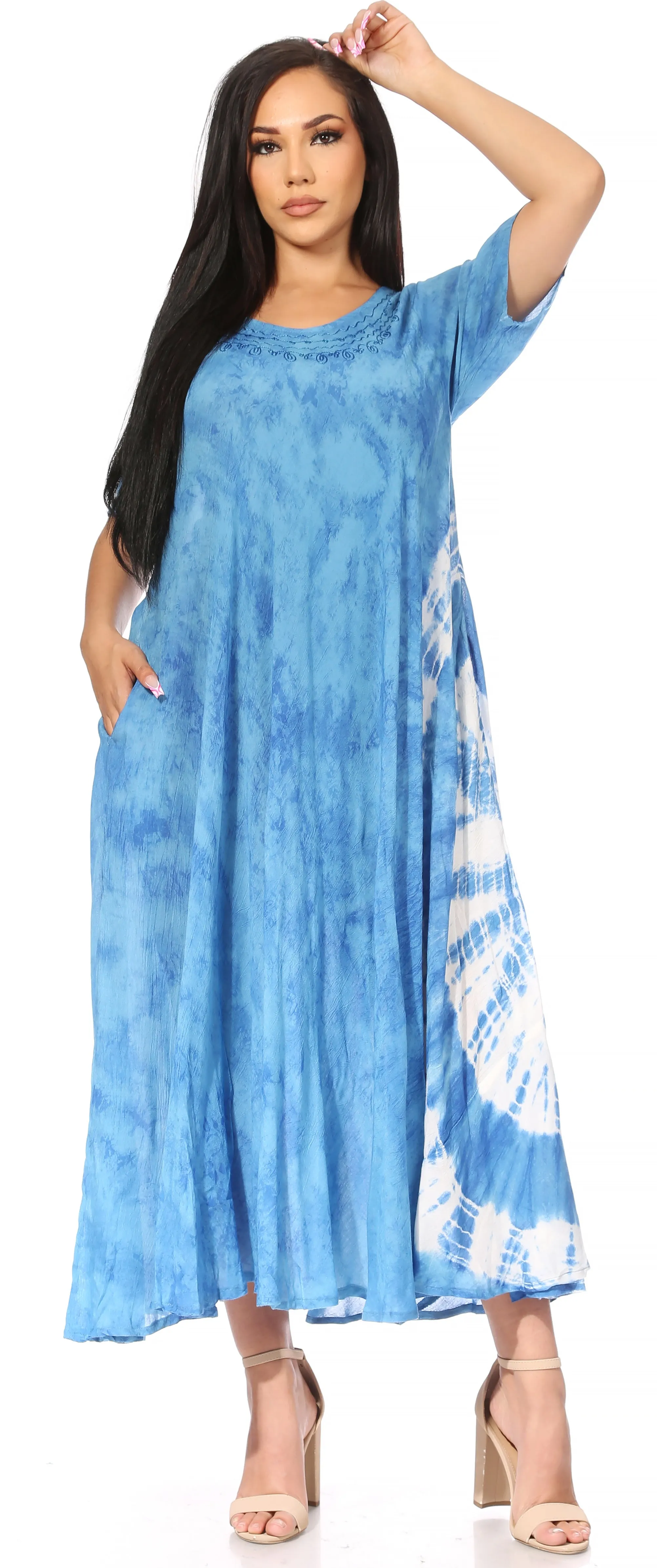 Sakkas Marcela Women's Casual Summer Maxi Short Sleeve Boho Dress Kaftan Sundress