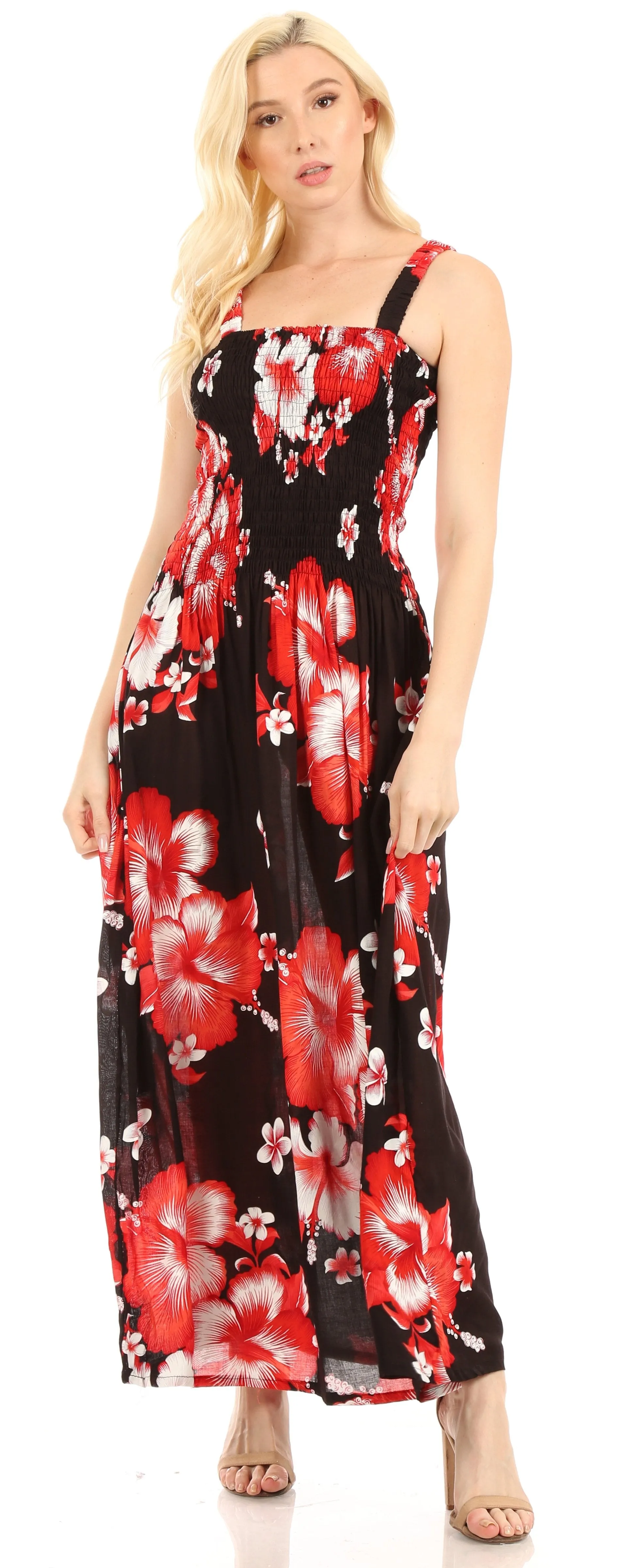 Sakkas Naida Women's  Casual Summer Long Sleeveless Stretchy Floral Print Dress