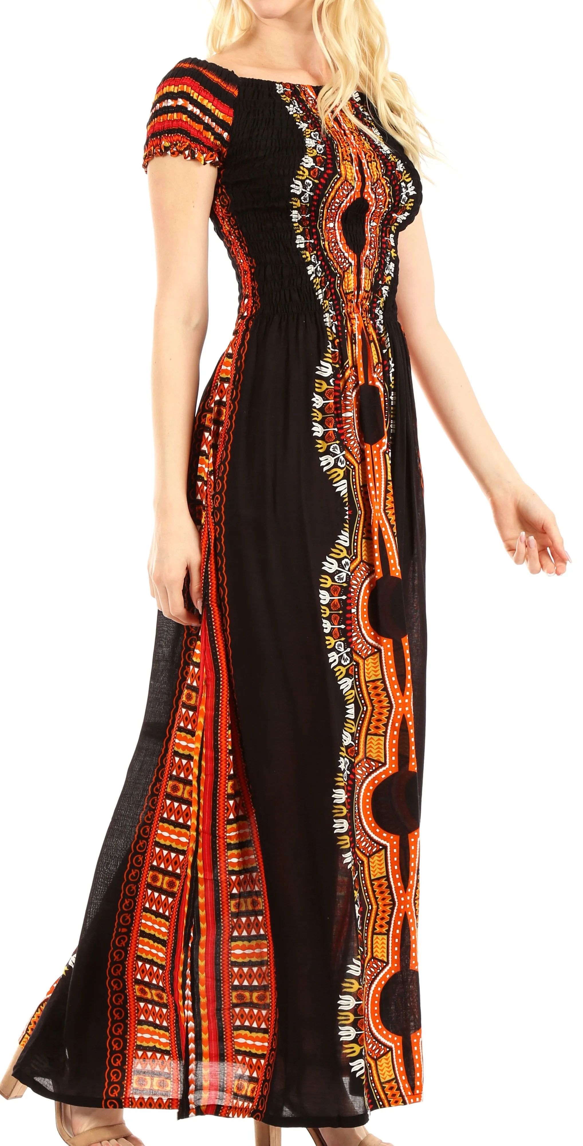 Sakkas Siona Women's Long Maxi Casual Off Shoulder Dashiki African Dress Elastic