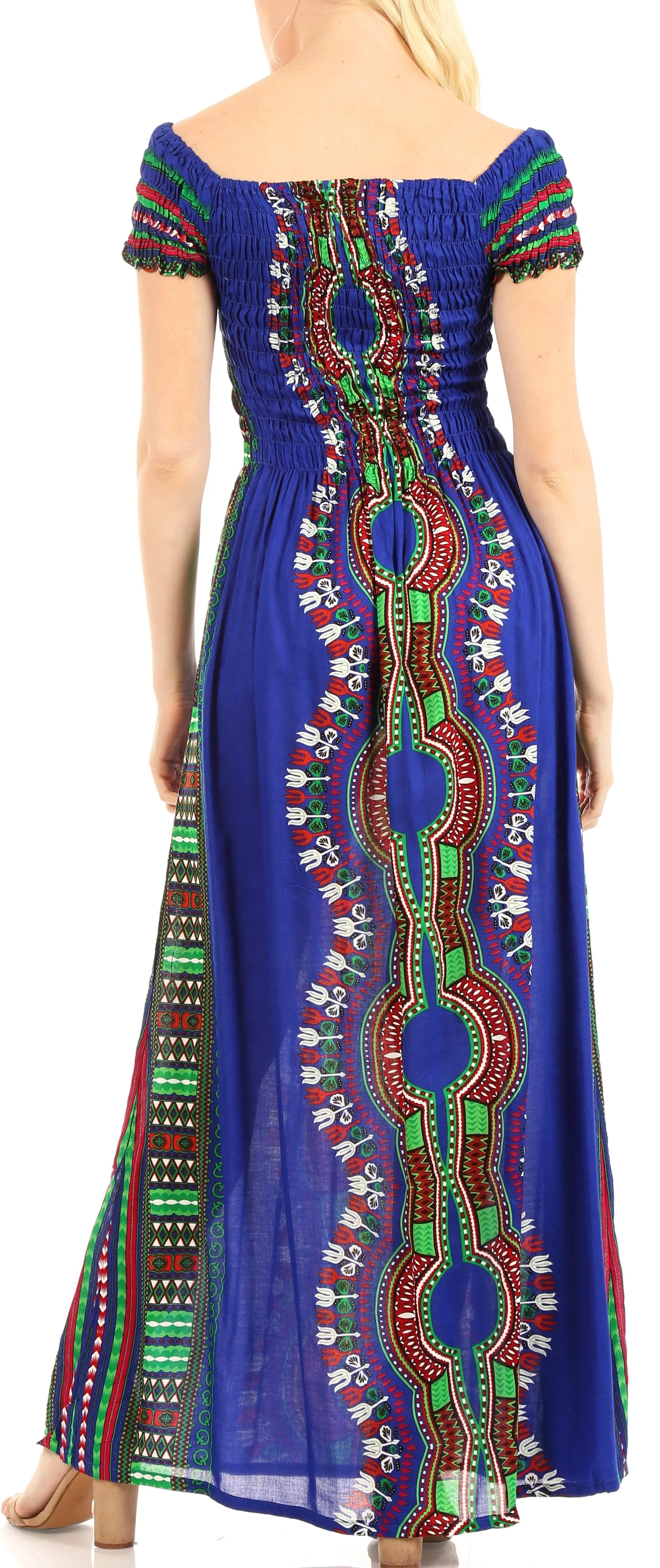 Sakkas Siona Women's Long Maxi Casual Off Shoulder Dashiki African Dress Elastic