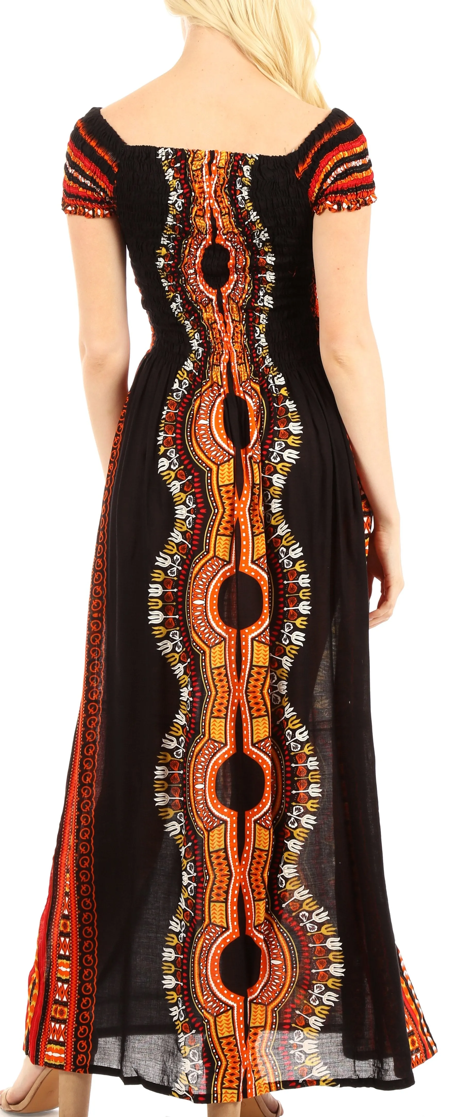 Sakkas Siona Women's Long Maxi Casual Off Shoulder Dashiki African Dress Elastic