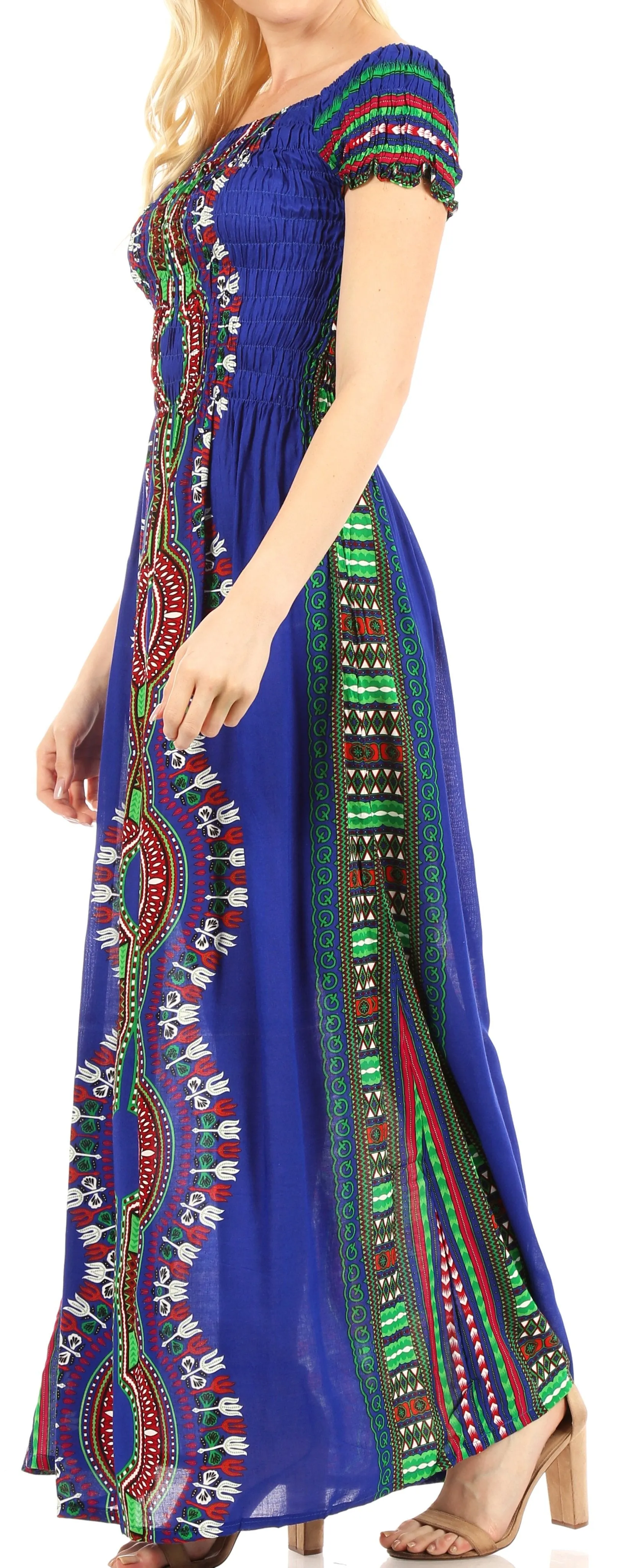 Sakkas Siona Women's Long Maxi Casual Off Shoulder Dashiki African Dress Elastic