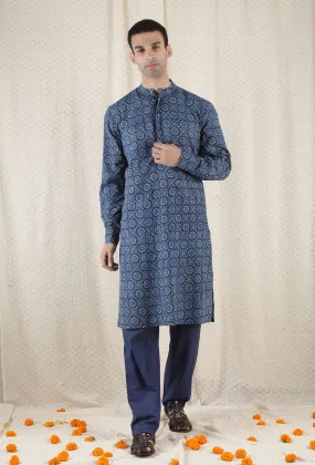 Set Of 2: Niloufar Cotton Indigo Kurta With Indigo Blue Pyjama