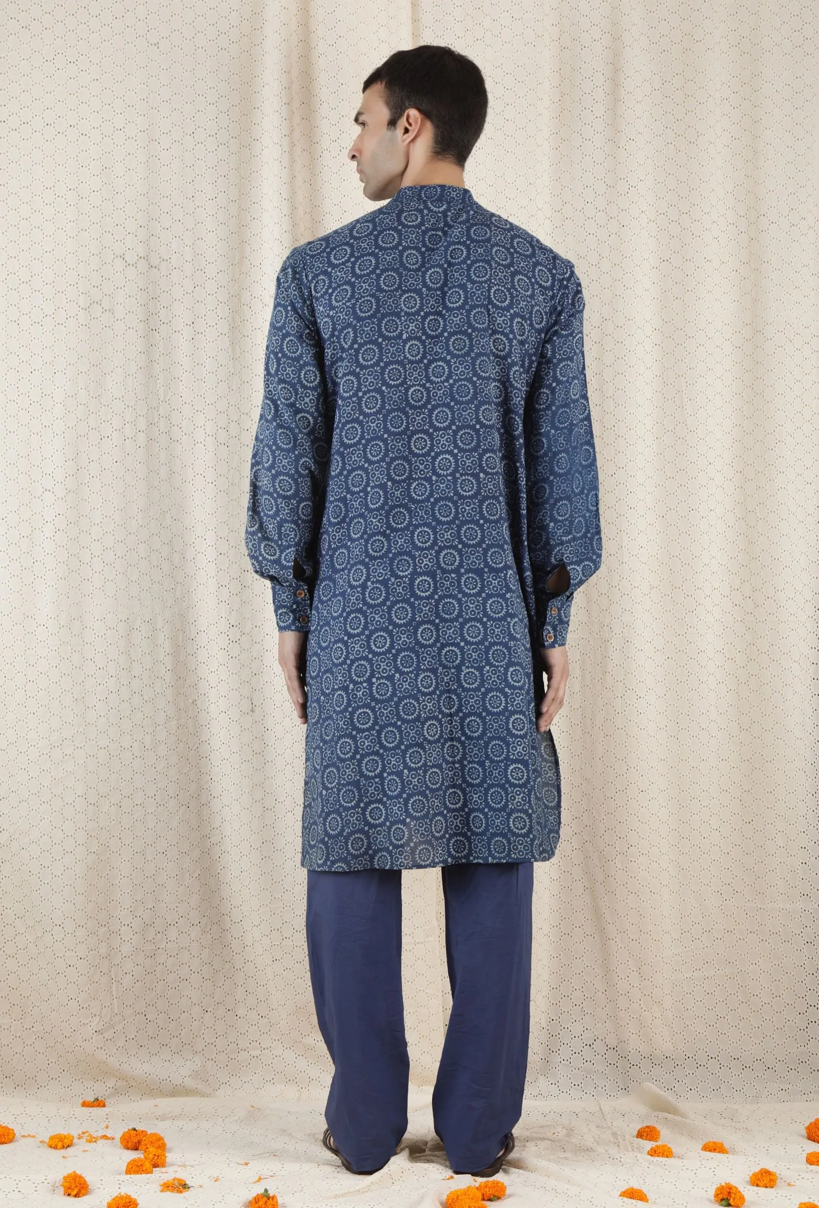 Set Of 2: Niloufar Cotton Indigo Kurta With Indigo Blue Pyjama