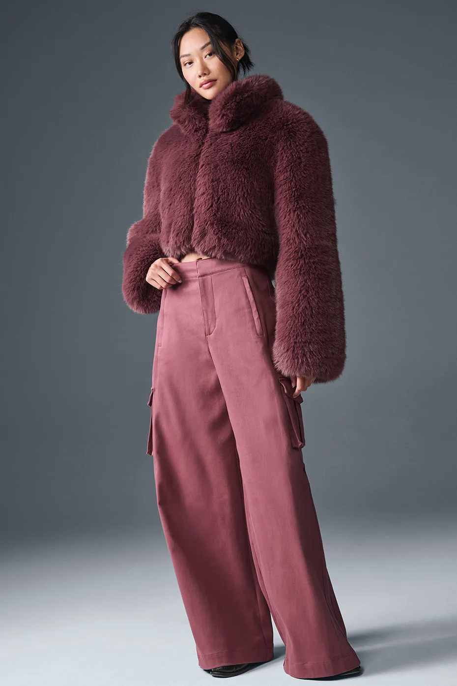 Show Off Cargo Wide Leg Trouser (Long) - Burgundy Truffle