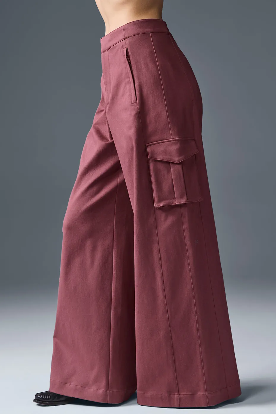 Show Off Cargo Wide Leg Trouser (Long) - Burgundy Truffle