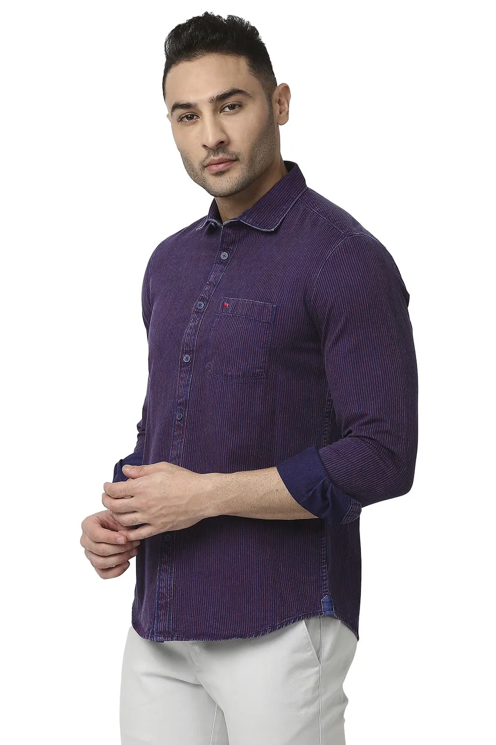 Slim Fit Cotton Indigo Stripe Shirt