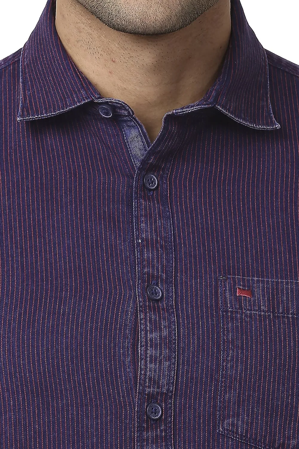 Slim Fit Cotton Indigo Stripe Shirt