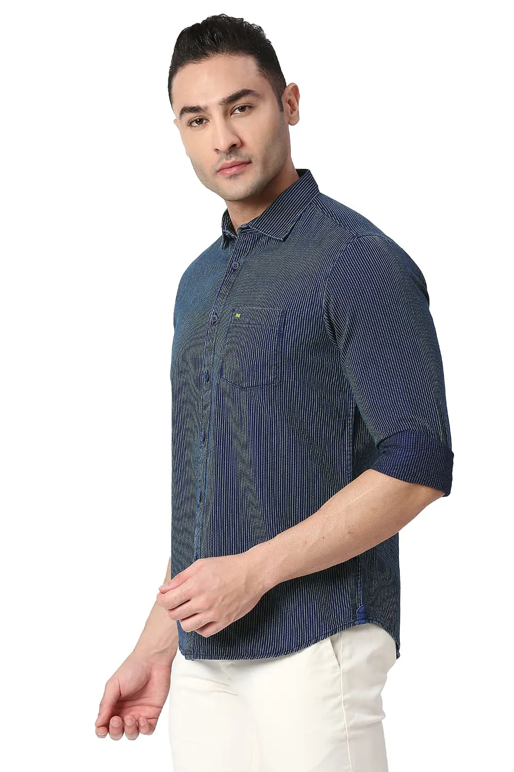 Slim Fit Cotton Indigo Stripe Shirt