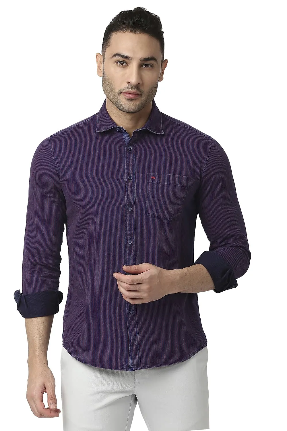 Slim Fit Cotton Indigo Stripe Shirt