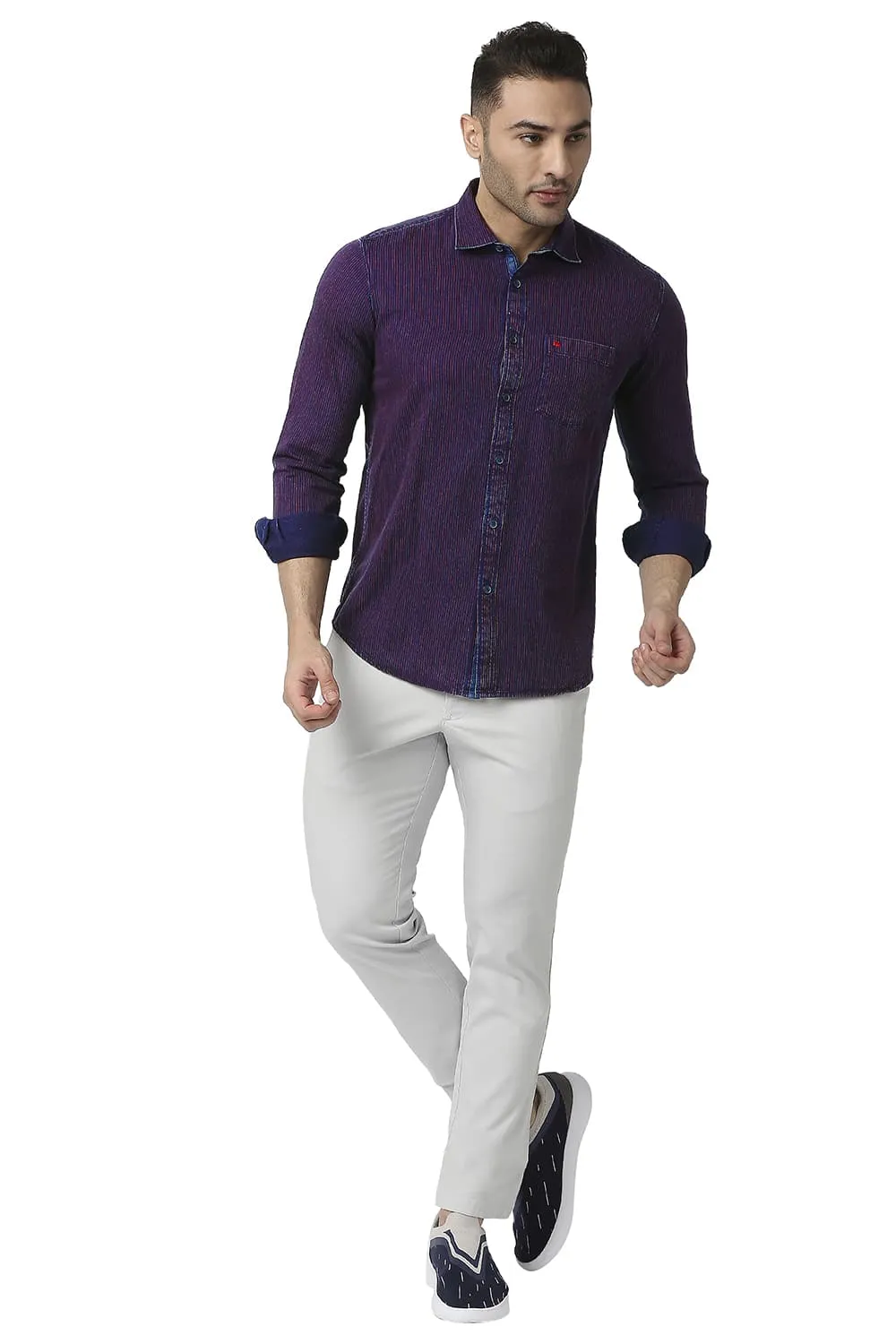 Slim Fit Cotton Indigo Stripe Shirt