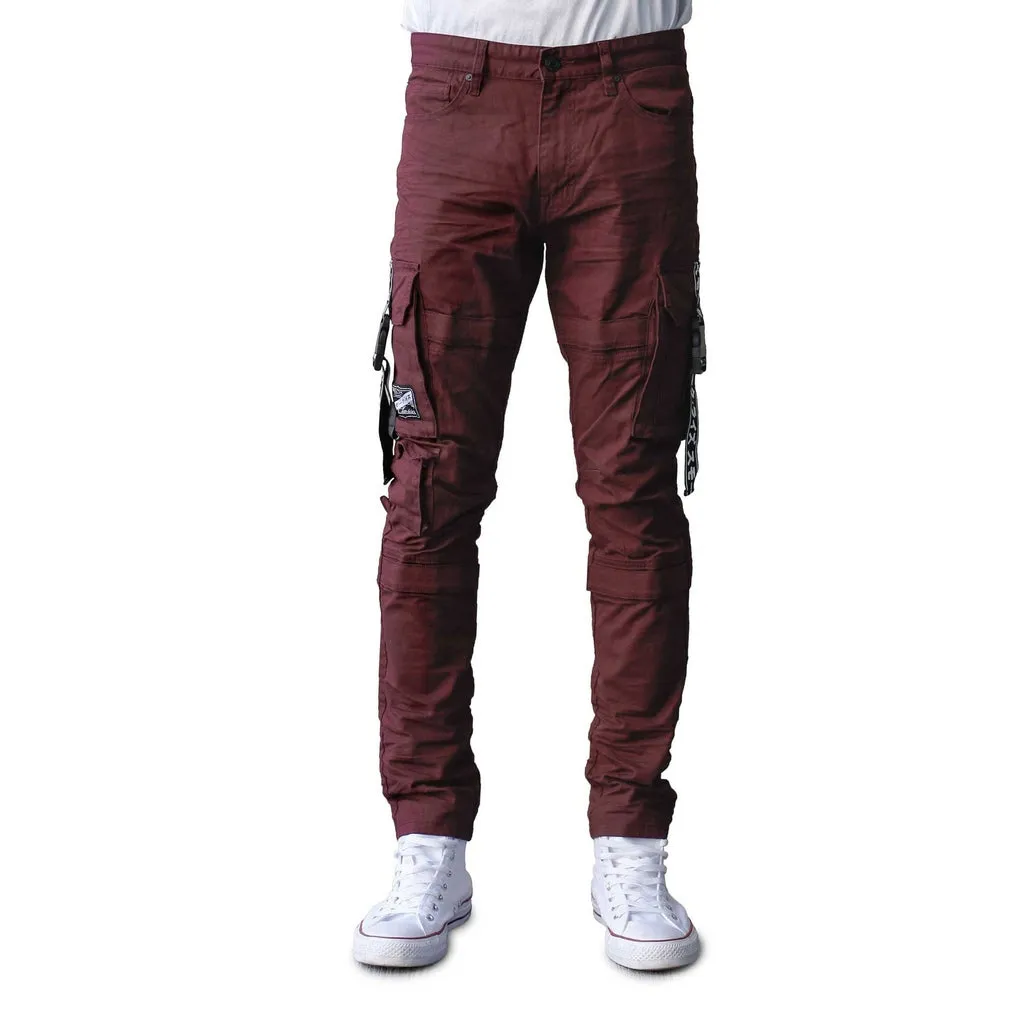 Slim Tapered Cargo Utility Pants - Burgundy