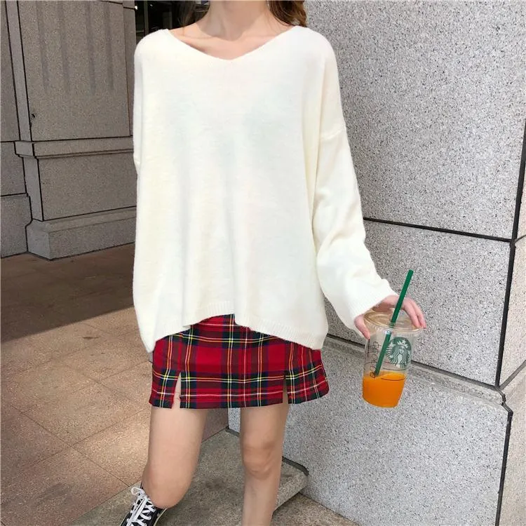 Soft Cozy Pastel Colors V-Neck Knitted Pullover