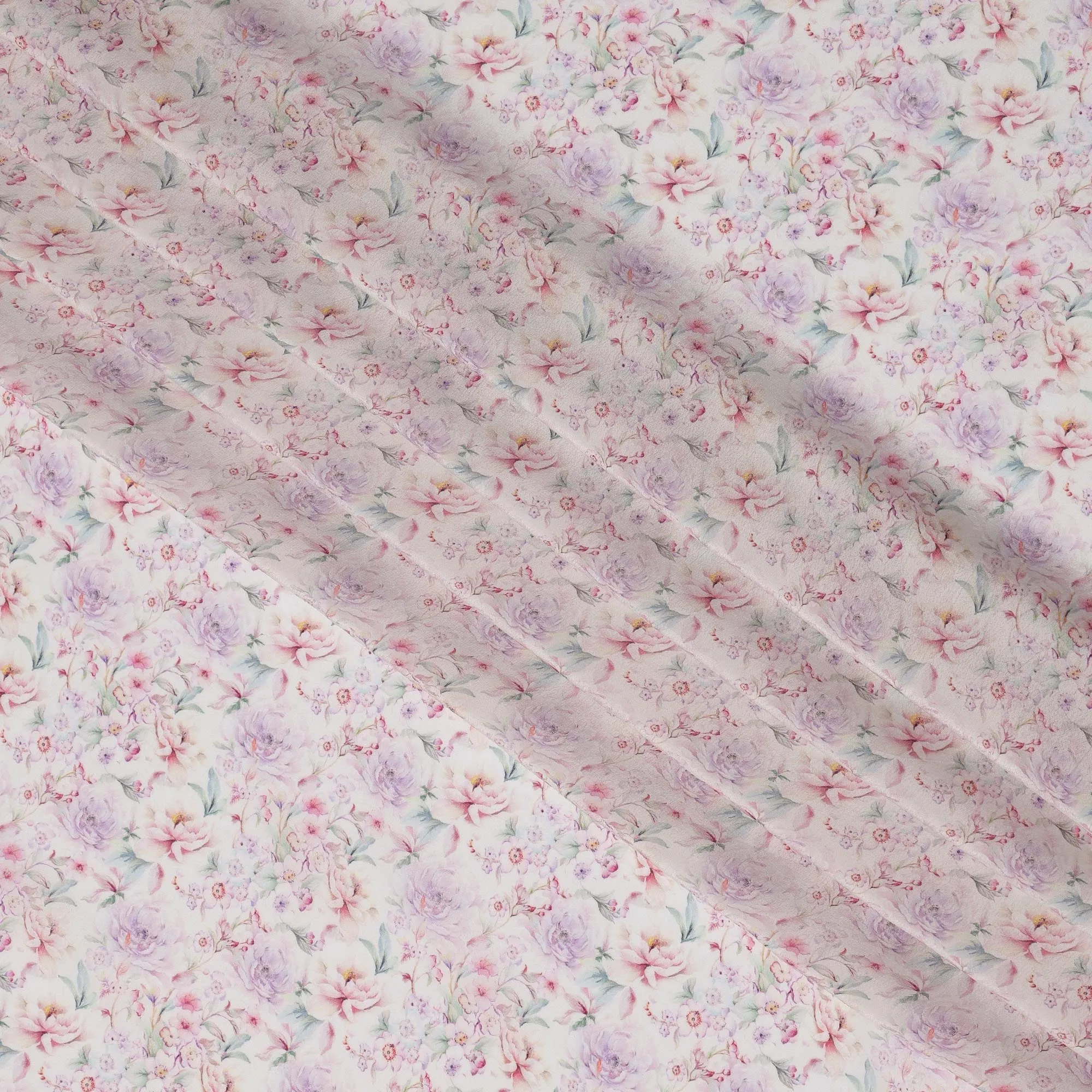 Soft Ivory Viscose Digital Printed Fabric with Pastel Floral Design, 110 cm Width-D21318