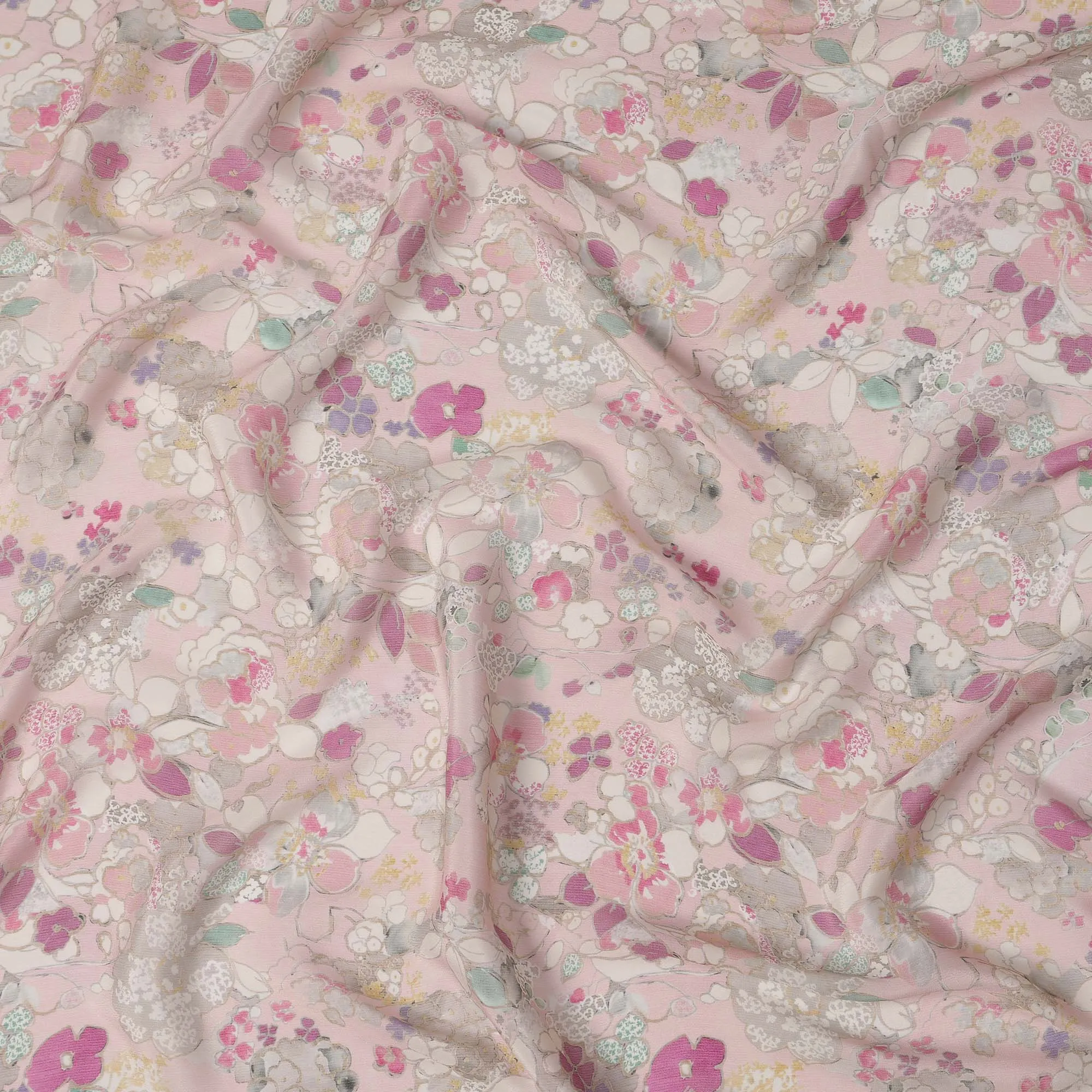 Soft Pink Viscose Digital Printed Fabric with Delicate Floral Design, 110 cm Width-D21313