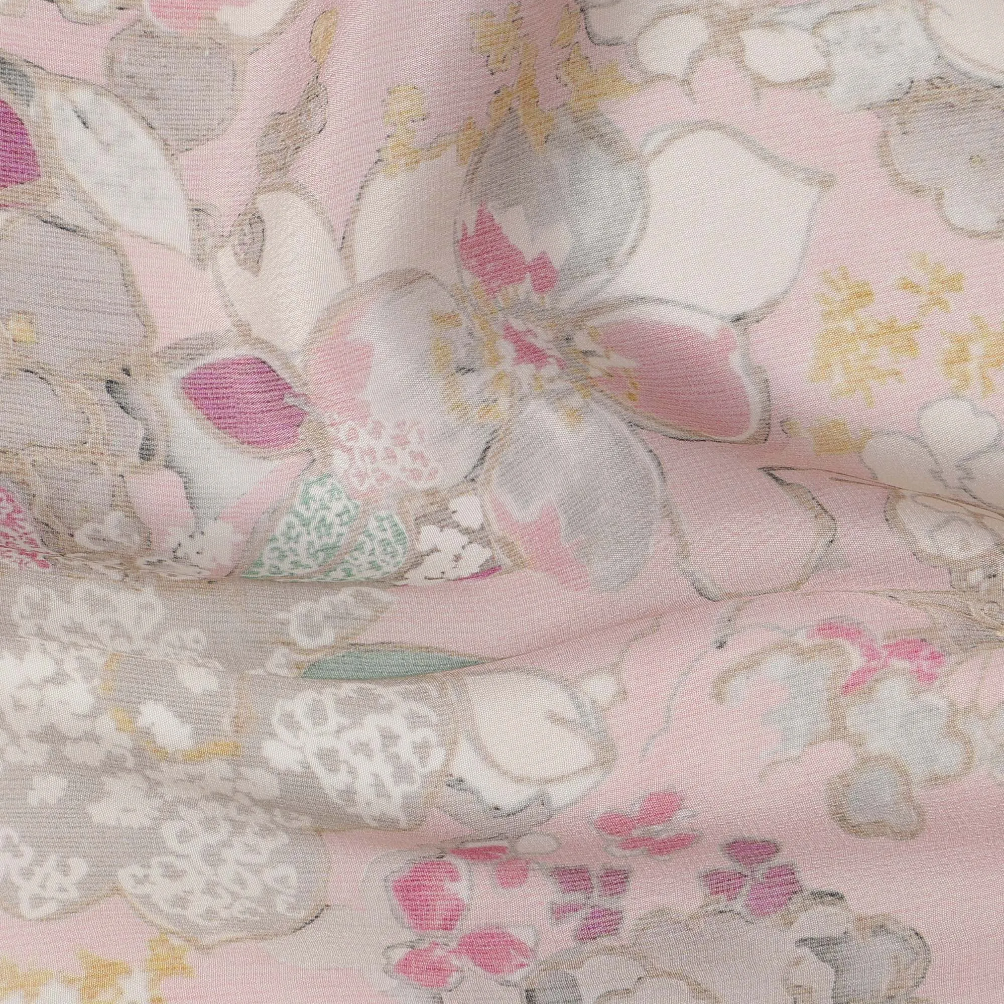 Soft Pink Viscose Digital Printed Fabric with Delicate Floral Design, 110 cm Width-D21313