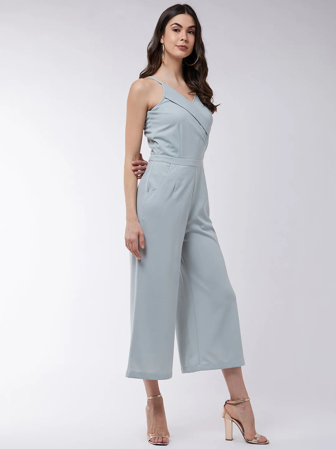 Solid Overlap Sleeveless Jumpsuit