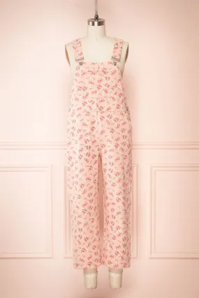 Sterope Pink | Floral Denim Overalls