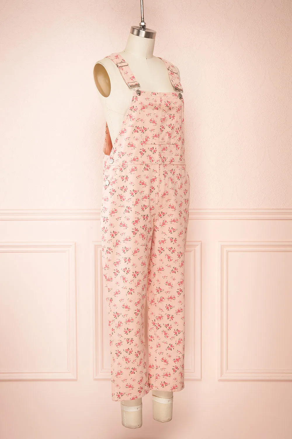 Sterope Pink | Floral Denim Overalls