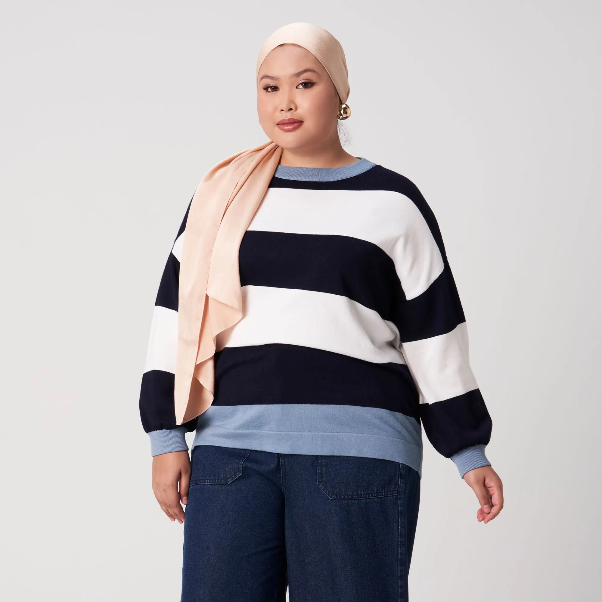 Stripe Puffed Sleeve Knit Top