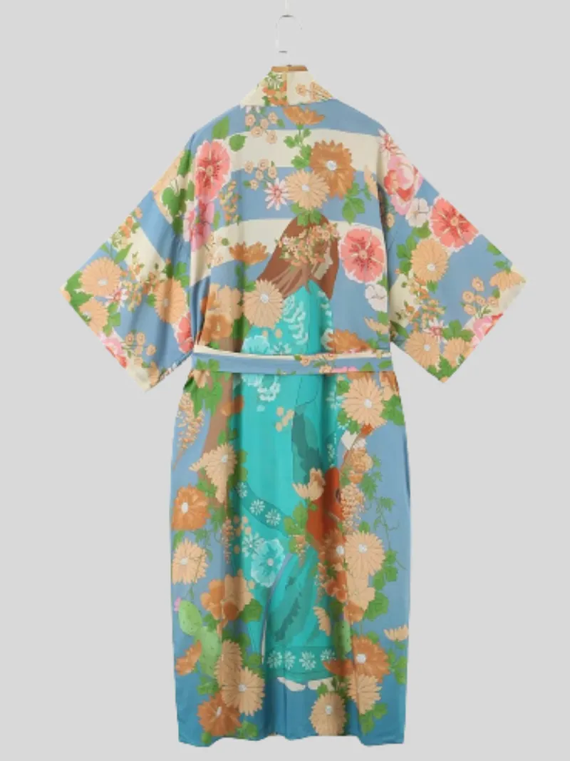 Stylish robe short sleeves printed kimono jacket