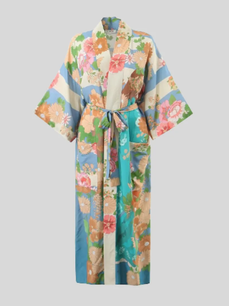 Stylish robe short sleeves printed kimono jacket