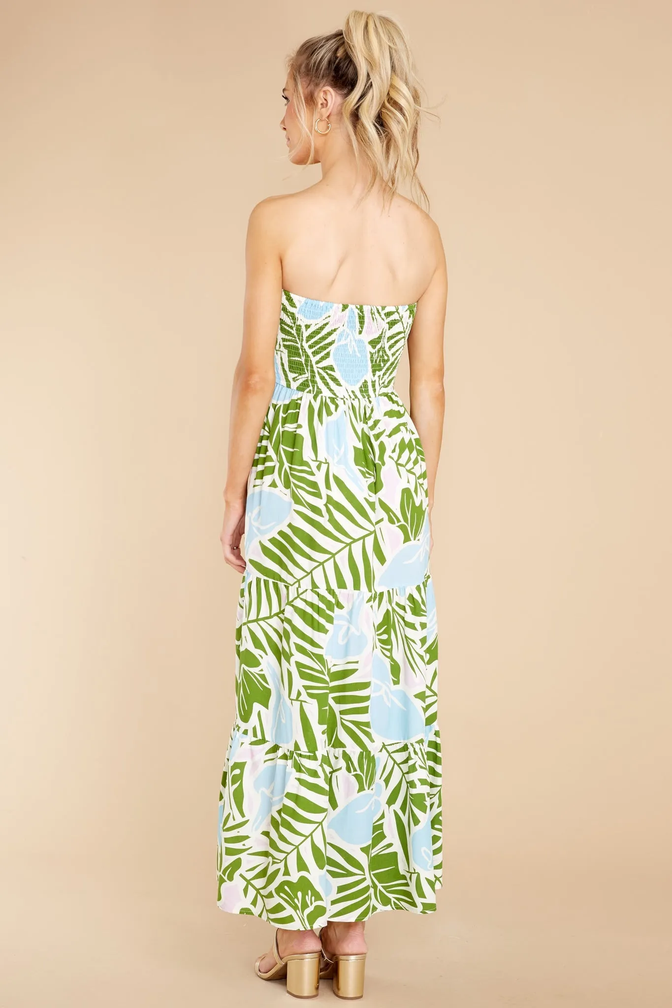 Summer Breeze Green Multi Tropical Print Midi Dress