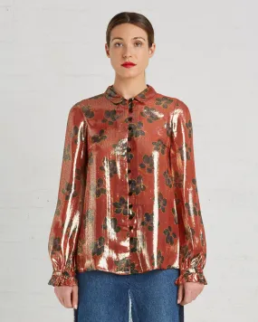 SUNO Metallic Orange Floral Blouse