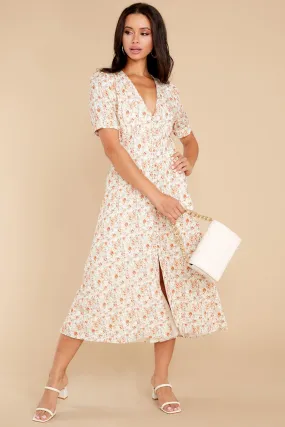 Sweet Ambition Ivory Floral Print Midi Dress