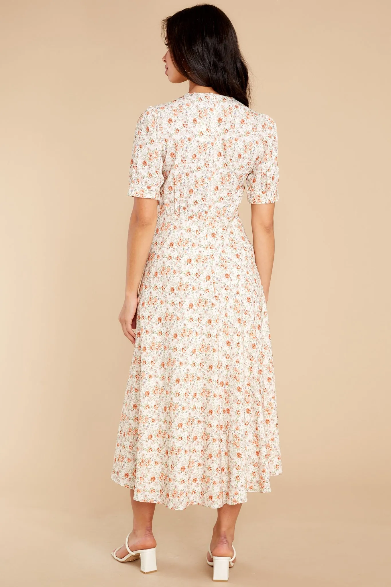 Sweet Ambition Ivory Floral Print Midi Dress