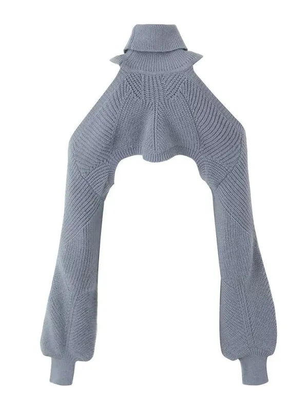 TEEK - Grey Off-Shoulder Short Turtleneck Sweater