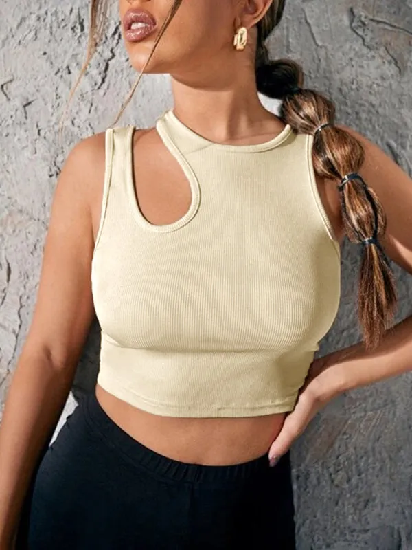 TEEK - Khaki Knitted Asymmetric Peek Cropped Vest