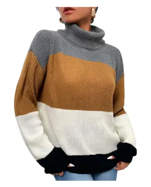 TEEK - Pullover Tri-Contrast Turtleneck Sweater