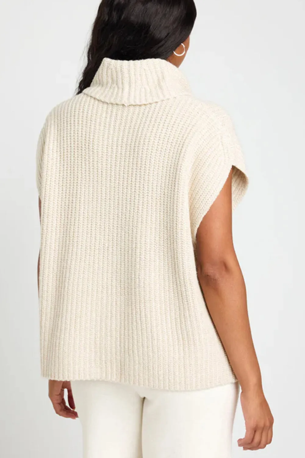 TEEK - Slit Turtleneck Cap Sleeve Sweater