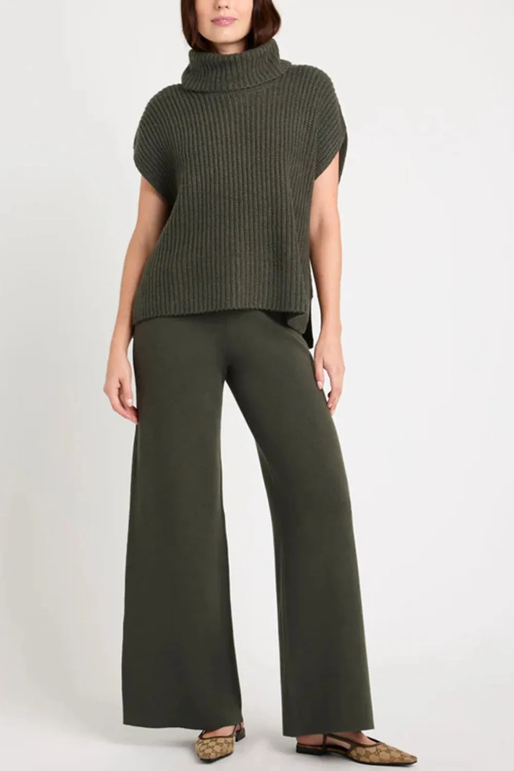 TEEK - Slit Turtleneck Cap Sleeve Sweater