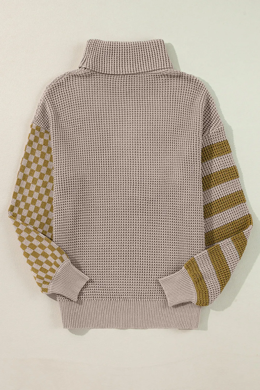 TEEK - Striped & Checkered Turtleneck Dropped Shoulder Sweater