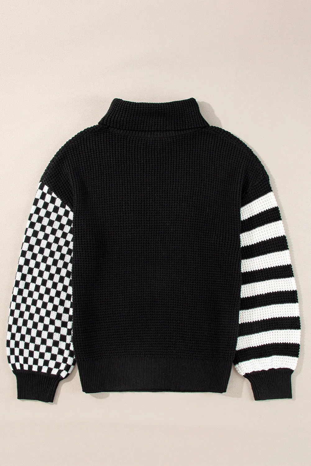 TEEK - Striped & Checkered Turtleneck Dropped Shoulder Sweater