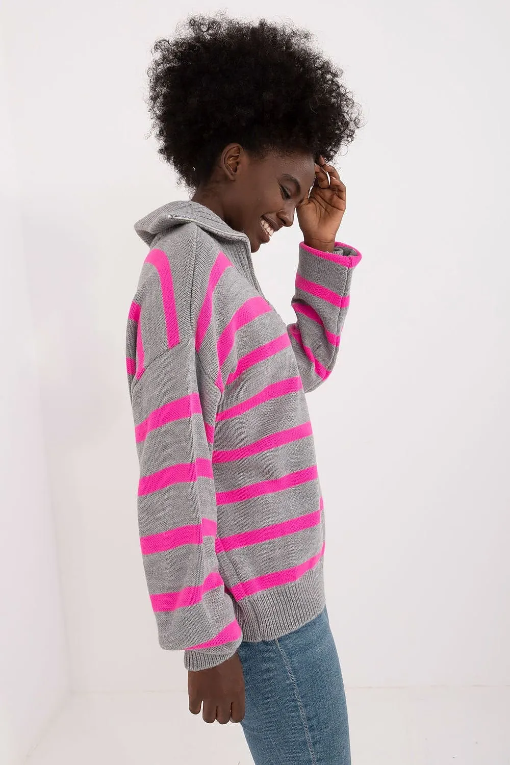 TEEK - Striped Turtleneck Zip Sweater