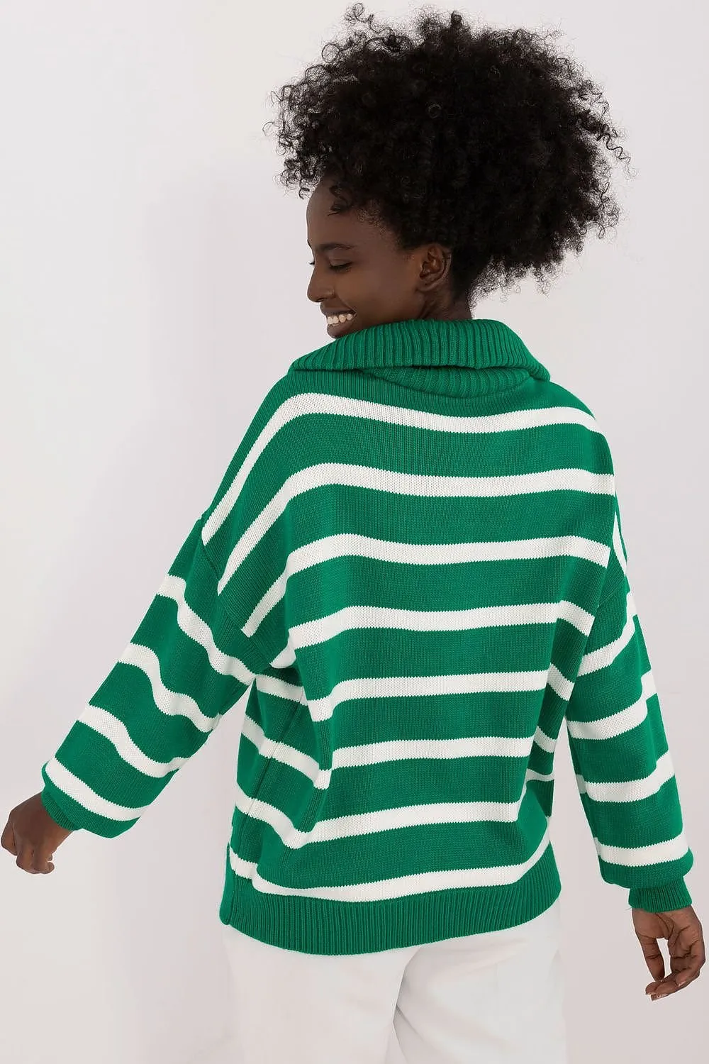 TEEK - Striped Turtleneck Zip Sweater