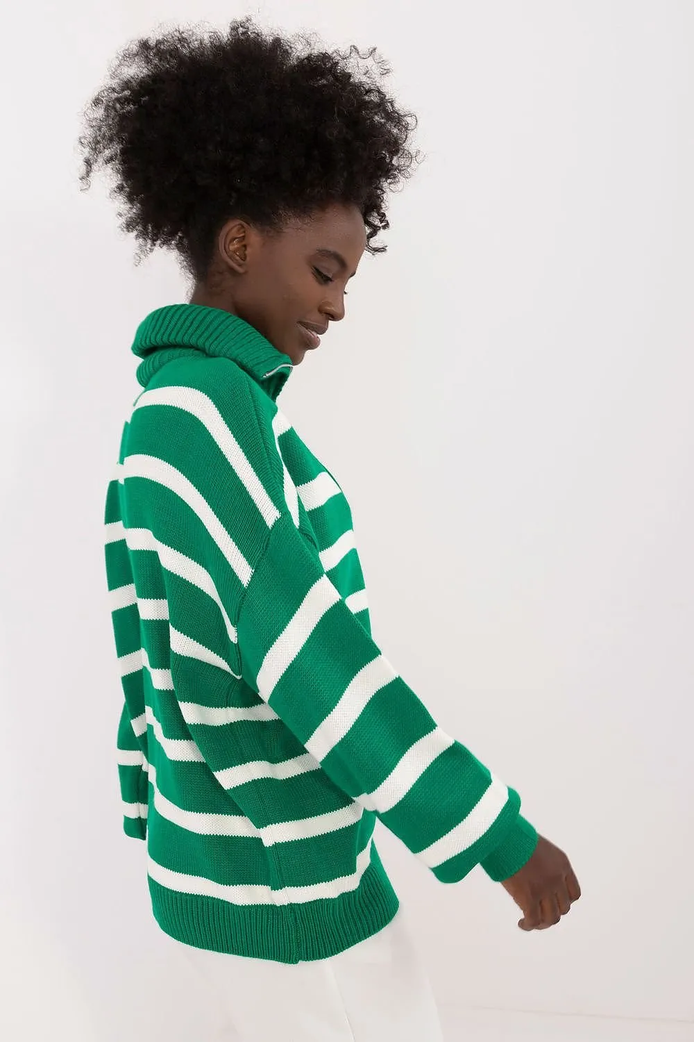 TEEK - Striped Turtleneck Zip Sweater