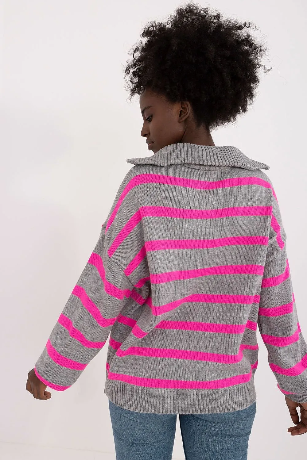 TEEK - Striped Turtleneck Zip Sweater