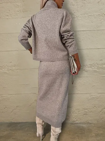 TEEK - Turtleneck Sweater and Midi Dress Set