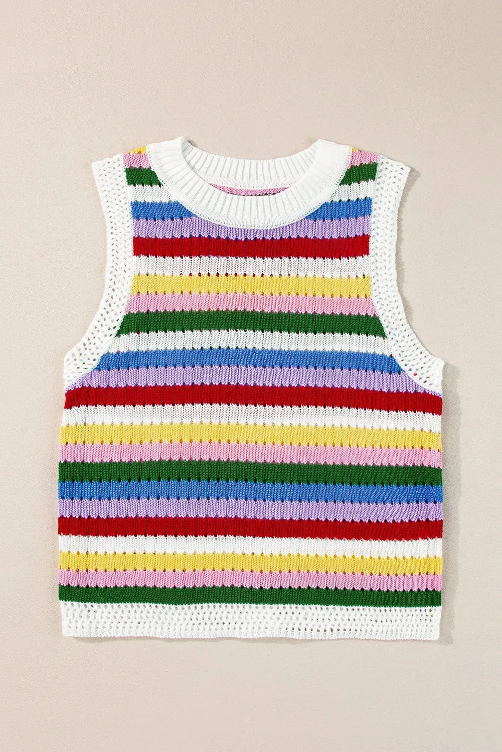 TEEK - Yellow Multicolor Contrast Round Neck Sweater Vest