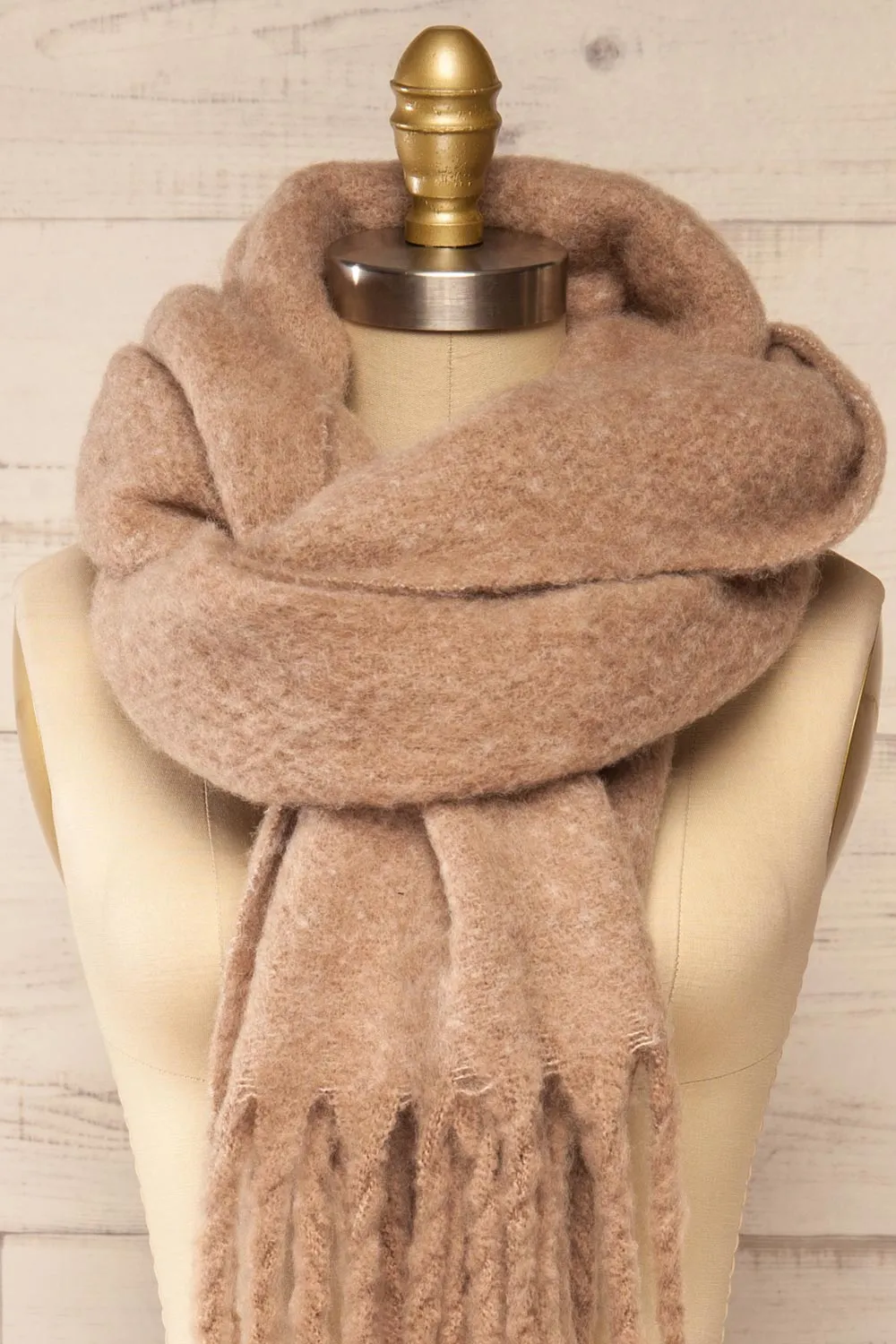 Telford Taupe | Fuzzy Knit Scarf