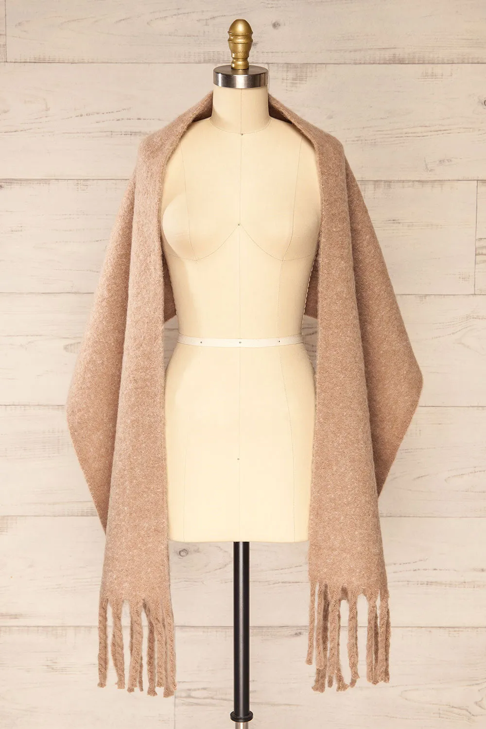 Telford Taupe | Fuzzy Knit Scarf