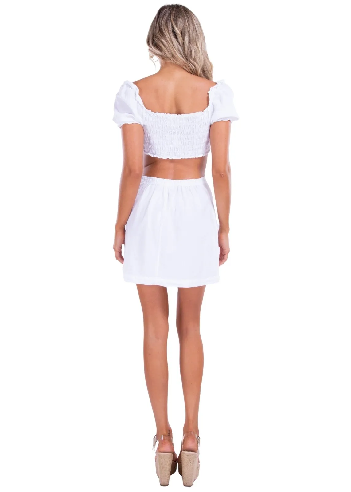 'Tessa' Side Button Up Skirt White