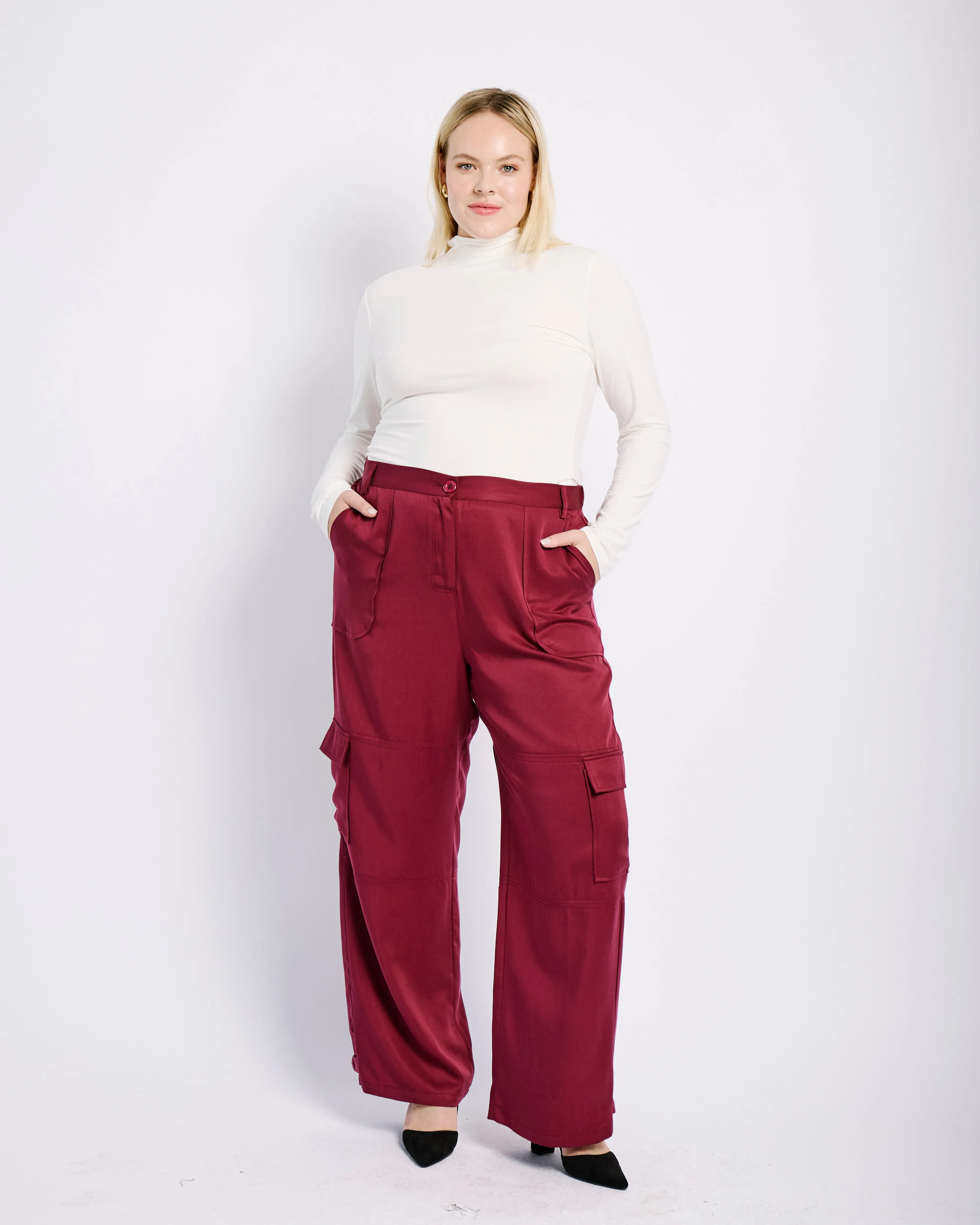 The Lyocell Tailored Utility Pant in Burgundy